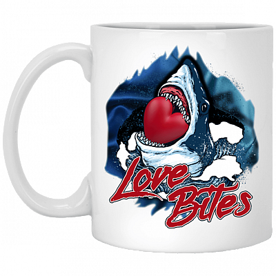 Love Bites Valentines Day Shark Funny Ceramic Coffee Mug - Beer Stein - Water Bottle - Color Changing Mug