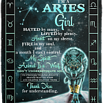 I'm an Aries Girl Hated by Many Loved by Plenty Horoscope Zodiac Fleece Blanket - Premium Sherpa Blanket