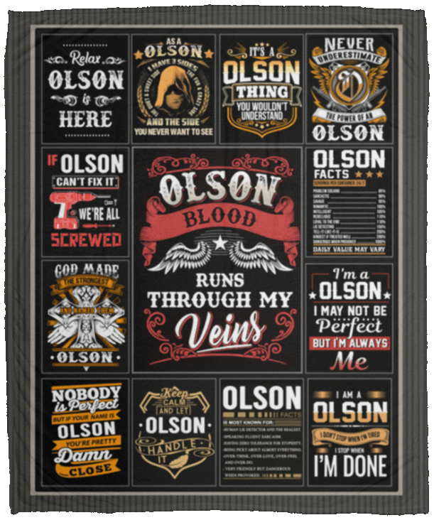 Olson Blood Runs Through My Veins Fleece Blanket - Premium Sherpa Blanket - Woven Blanket