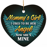 Mommy's Girl I Used To Be Her Angel Now She's Mine Decorative Ornament Keepsake - Flat Heart Porcelain Ceramic Ornament