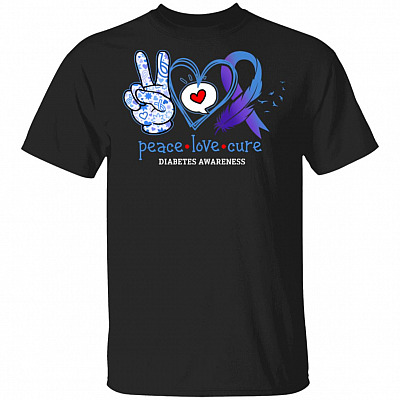 Peace Love Cure Diabetes Awareness T-Shirt - Diabetes Awareness Gifts