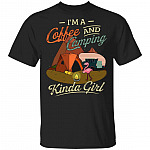 I'm A Coffee And Camping Kinda Girl Flamingo T-Shirt - Funny Camping Gifts