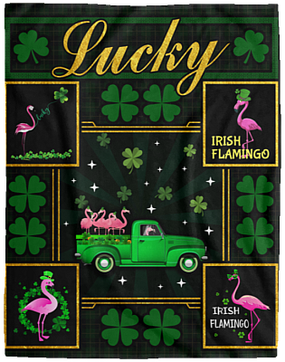 Irish Flamingo Shamrock St Patrick's Day Gift Blanket - Cool Green Pink Flamingo Drinking Party Blanket