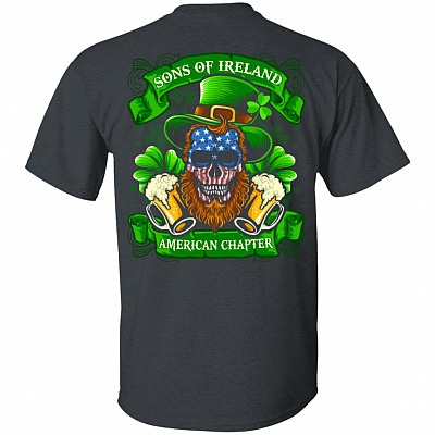Sons Of Ireland American Chapter American Flag Skull Print On Back Only - Plain Front T-Shirt