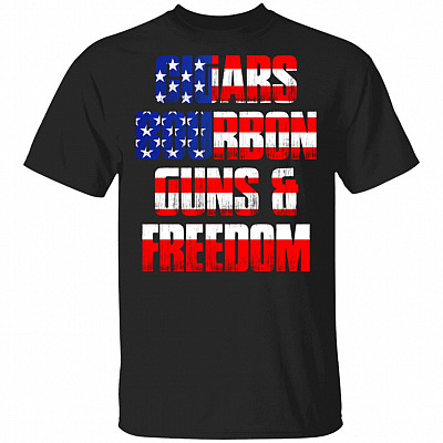Cigars Bourbon Guns and Freedom American Flag T-Shirt