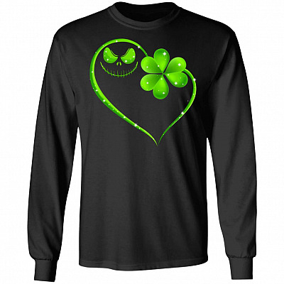 Jack Shamrock Skelling-ton And Four Leaf Clover Heart Irish Hoodie - Sweatshirt - Long Sleeve Shirt