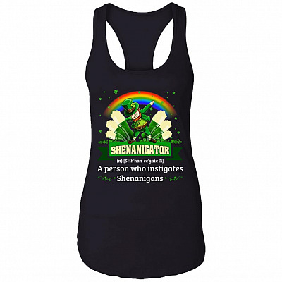 Shenanigator A Person Who Instigates Shenanigans Leprechaun Dabbing Cotton Tank Top Tee - Ladies Racerback Tank