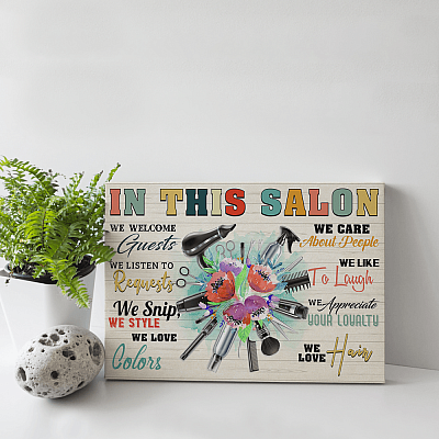 Alternative view of In This Salon We Wellcome Guests We Listen To Requests We Love Hair Framed Canvas Prints - Unframed Poster