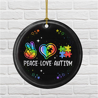 Alternative view of Peace Lover Autism Ornament Keepsake - Circle Porcelain Ceramic Ornament - Autism Gifts