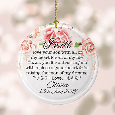 Alternative view of I Will Love Your Son With All Of My Heart Personalized Ornament Keepsake - Porcelain Ceramic - Gift for Mother In Law