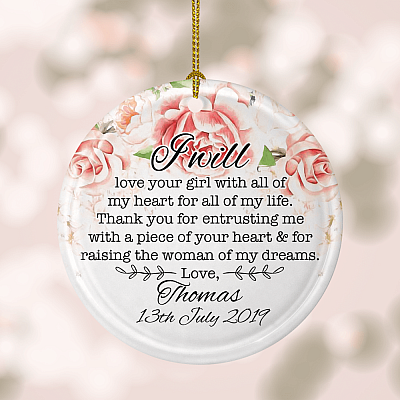 Alternative view of I Will Love Your Girl With All Of My Heart Ornament Personalized Keepsake - Porcelain Ceramic - Gift for Mother In Law