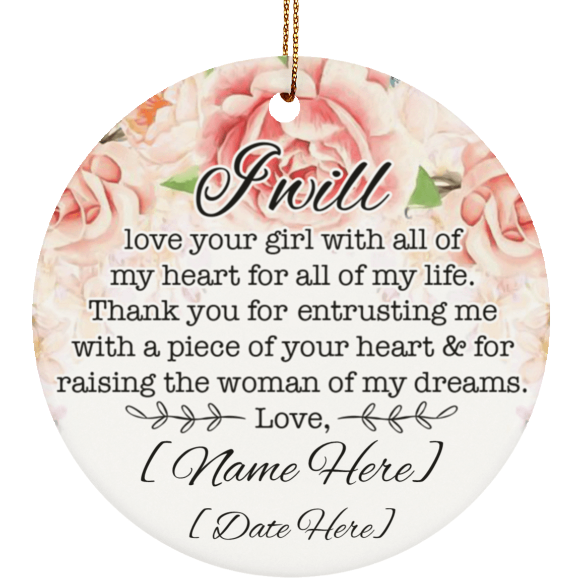 CubeBik I Will Love Your Girl With All Of My Heart Ornament Keepsake - Porcelain Ceramic - Gift for Mother In Law