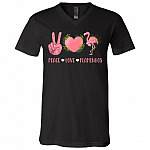 CubeBik Peace Love Flamingos T-Shirt - V-Neck - Flamingo Lover Gifts