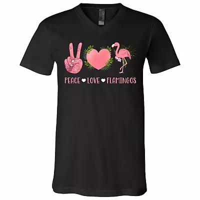 CubeBik Peace Love Flamingos T-Shirt - V-Neck - Flamingo Lover Gifts