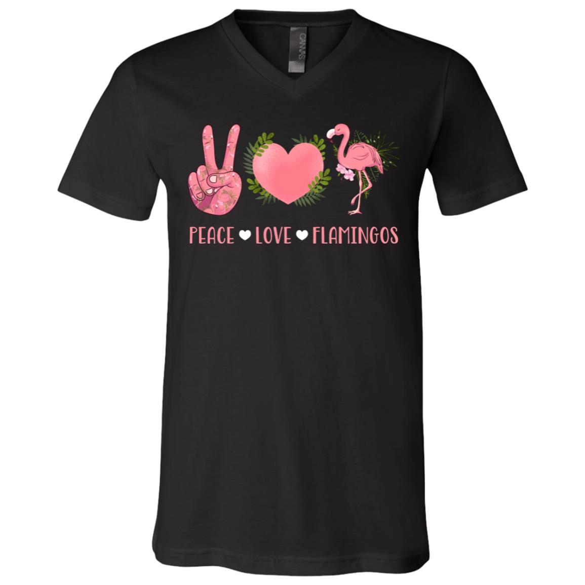 CubeBik Peace Love Flamingos T-Shirt - V-Neck - Flamingo Lover Gifts