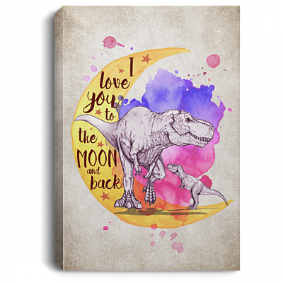 CubeBik I Love You To The Moon And Back Framed Canvas Unframed Poster - Cute Dinosaur Lovers Home Decor Wall Art