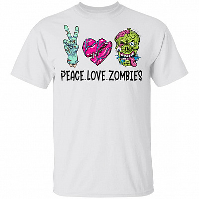 CubeBik Peace Love Zoombies T-Shirt - Funny Zombie Shirt