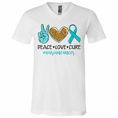 CubeBik Peace Love Cu-re Ovarian Cancer Awareness T-Shirt - V-Neck