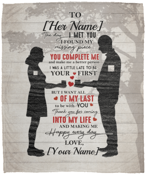 CubeBik Personalized the Day I Met You I Found My Missing Piece Gift for Her Fleece Blanket - Premium Sherpa Blanket