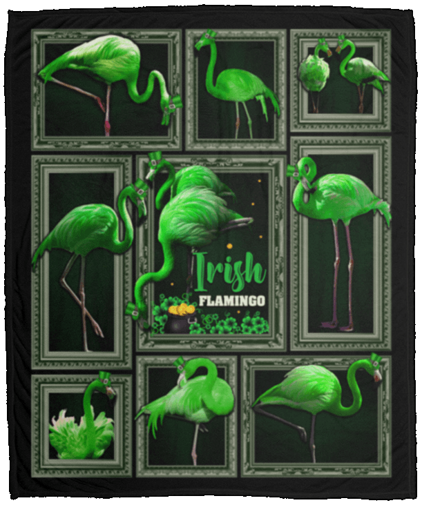 CubeBik Irish Flamingo Fleece Blanket - St Patrick's Day Flamingo Premium Sherpa Blanket - Woven Blanket