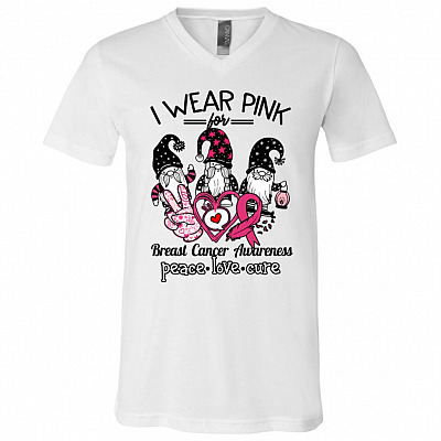 CubeBik I Wear Piink Breast Cancer Awareness Gnome T-Shirt - V-Neck