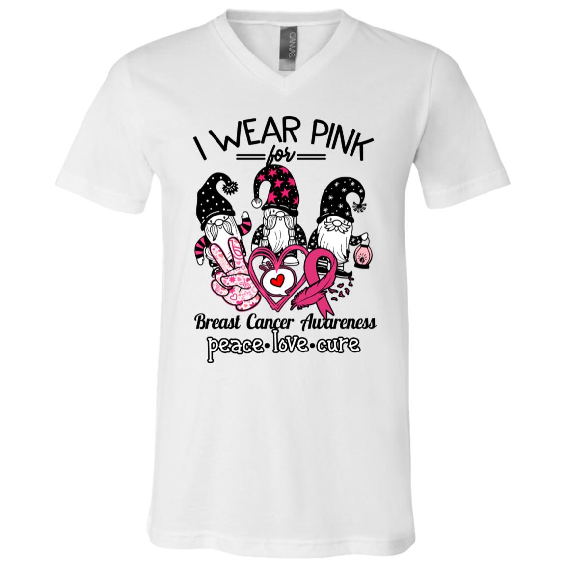 CubeBik I Wear Piink Breast Cancer Awareness Gnome T-Shirt - V-Neck