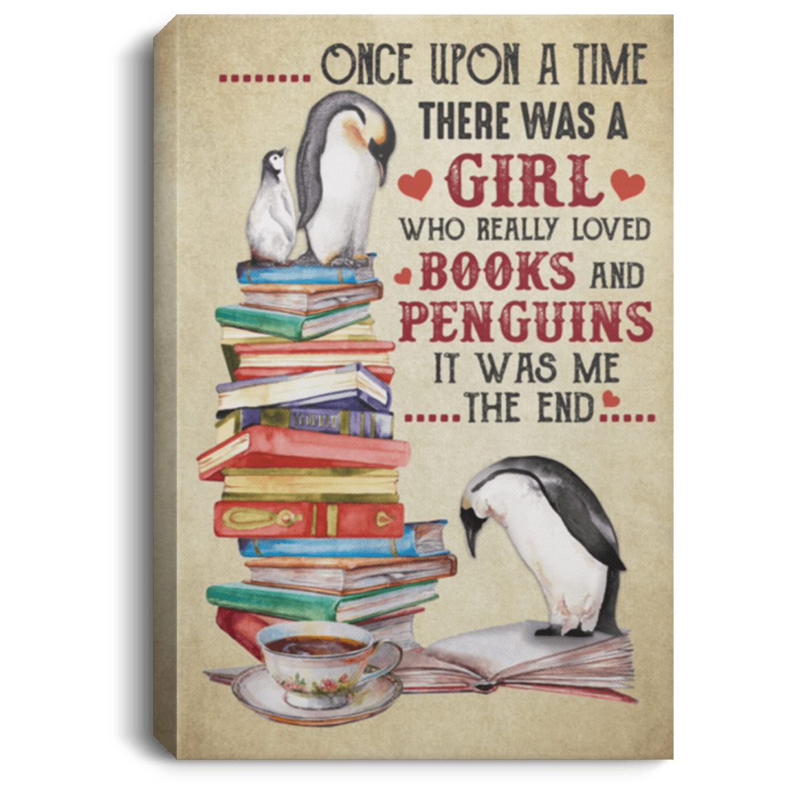 CubeBik Once Upon A Time There Was A Girl Who Really Loved Books And Penguins Framed Canvas - Unframed Poster