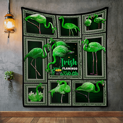 Alternative view of Irish Flamingo Fleece Blanket - St Patrick's Day Flamingo Premium Sherpa Blanket - Woven Blanket
