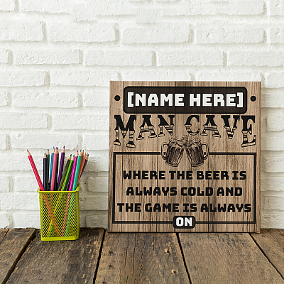 Alternative view of Personalized Man Cave Where the Beer Is Always Cold Gallery Wrapped Framed Canvas Prints - Unframed Poster