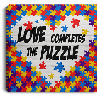 Love Completes The Puzzle Wrapped Framed Canvas Prints - Autism Awareness Home Decor Wall Art