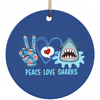 Peace Love Sharks Ornament Keepsake - Circle Porcelain Ceramic Ornament