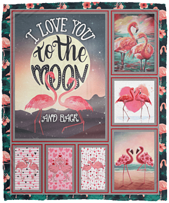 I Love You To The Moon Flamingo Lovers Fleece Blanket - Premium Sherpa Blanket - Woven Blanket