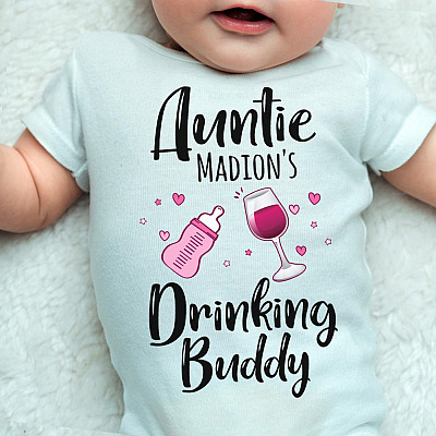 Alternative view of Personalized Auntie's Drinking Bud-dy Baby Onesie - Baby Infant Bodysuit