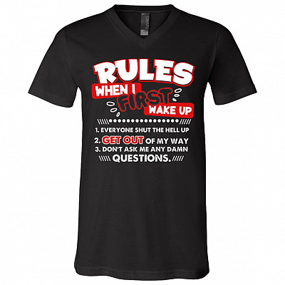 Rules When I First Wake Up Everyone Shut The Hell Up Get Out Of My Way T-Shirt - Funny V-Neck Shirt
