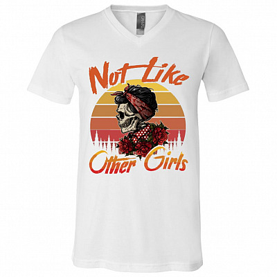 Dead Head Day Of The Dead Rose Red Skull T-Shirt V-neck - Not Like Other Girls Red Skull Saying Meme Shirt
