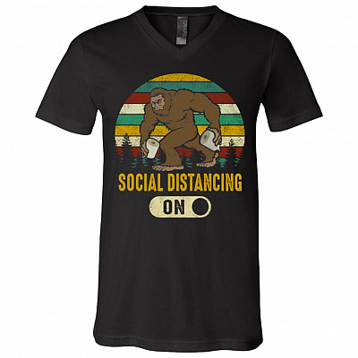 Social Distancing On Mode Sasquatch T-Shirt V-neck - Funny Bigfoot Antisocial Introvert Wash Your Hands Shirt