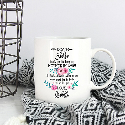 Alternative view of Thank You For Being My Mother In Law Personalized Name Coffee Mug - Beer Stein - Water Bottle