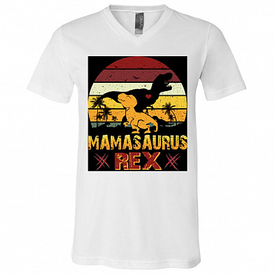 Mamasaurus Rex Dinosaur Mom Vintage Retro T-Shirt - Mama Dinosaur T-Rex V-Neck Mommysaurus Shirt