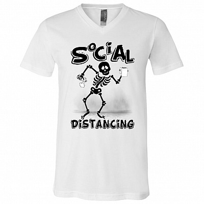 Funny Skull Social Distancing And Wash Your Hands T-Shirt V-neck - Flatten The Curve Awareness Shirt