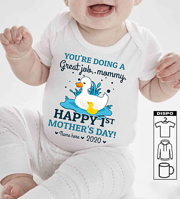 Alternative view of Happy 1st Mother's Day Duck Custom Personalized Baby Onesie - Baby Infant Bodysuit