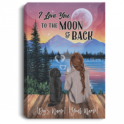 Personalized Dog I Love You to the Moon N Back Gallery Wrapped Framed Canvas Prints - Unframed Poster