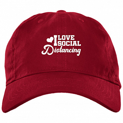 I Love So-cial Dis-tancing Twill Cap - High-Profile Snapback Hat - Trucker Hat