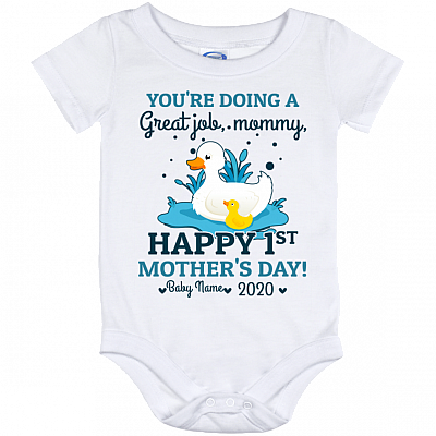 Happy 1st Mother's Day Duck Custom Personalized Baby Onesie - Baby Infant Bodysuit