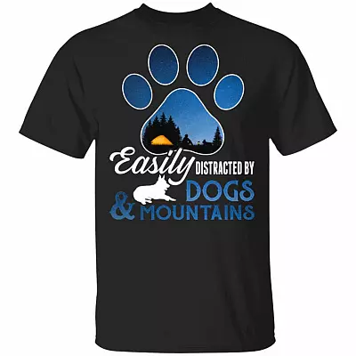 Easily Distracted By Moutains And Dogs Paw Women Camping T-Shirt For Fur Mom