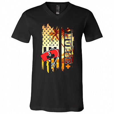 Nurse American Flag T-Shirt - V-Neck Tee - Nurse Gifts