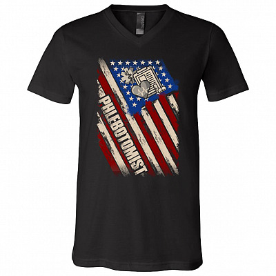 Phlebotomist American Flag T-Shirt - V-Neck Tee - Phlebotomist Gifts