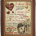 I Choose You to Do Life with Hand in Hand - Cowboy and Cowgirl Fleece Blanket - Premium Sherpa Blanket