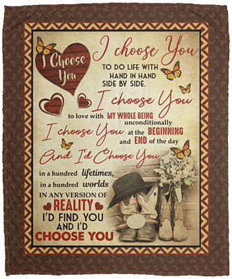 I Choose You to Do Life with Hand in Hand - Cowboy and Cowgirl Fleece Blanket - Premium Sherpa Blanket