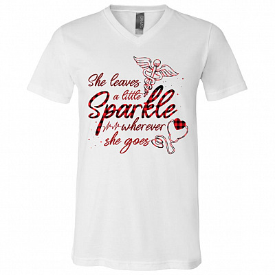 She Leaves Sparkle Wherever She Goes T-Shirt - V-Neck - Nurse Shirt for Women