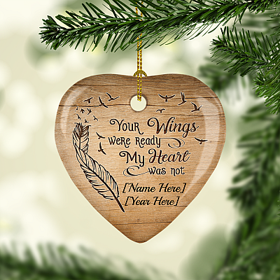 Alternative view of Personalized Your Wings Were Ready My Heart Was Not Ornament - Flat Heart Porcelain Ceramic Ornament
